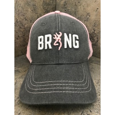Browning BRNG Baseball Cap 308858511 Snap Back Closure Gray and Pink 23614842903 eb-56419378